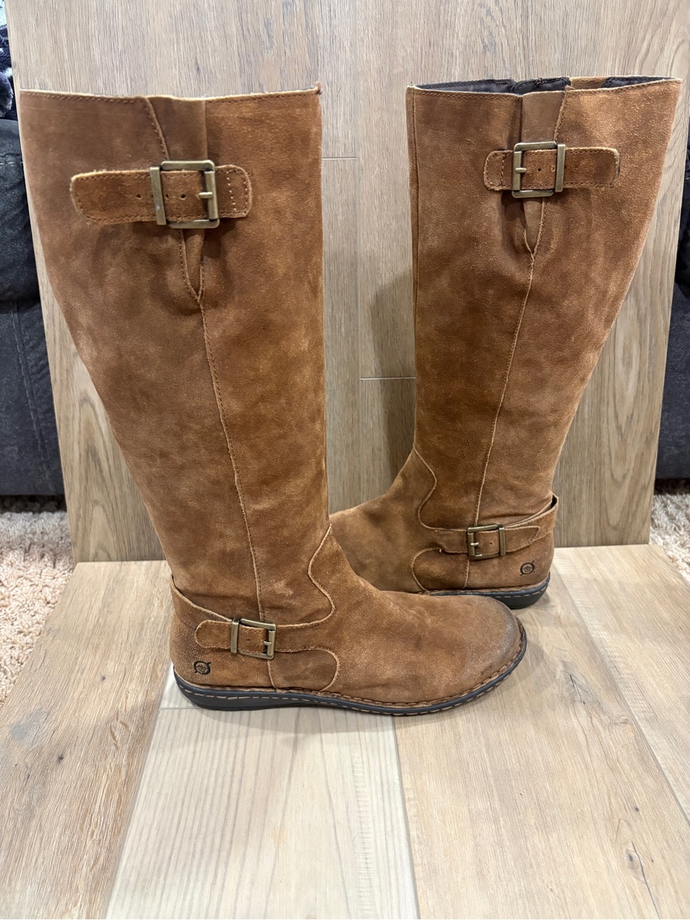 Born F35526 Joly Women's Tall Suede Riding Boots Buckle Chestnut Brown Size 10